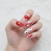 Velvet Heart press-on nails – hand-painted reusable gel set by Handora