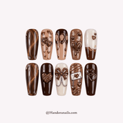 Velvet Mocha 3d press-on nails by Handora