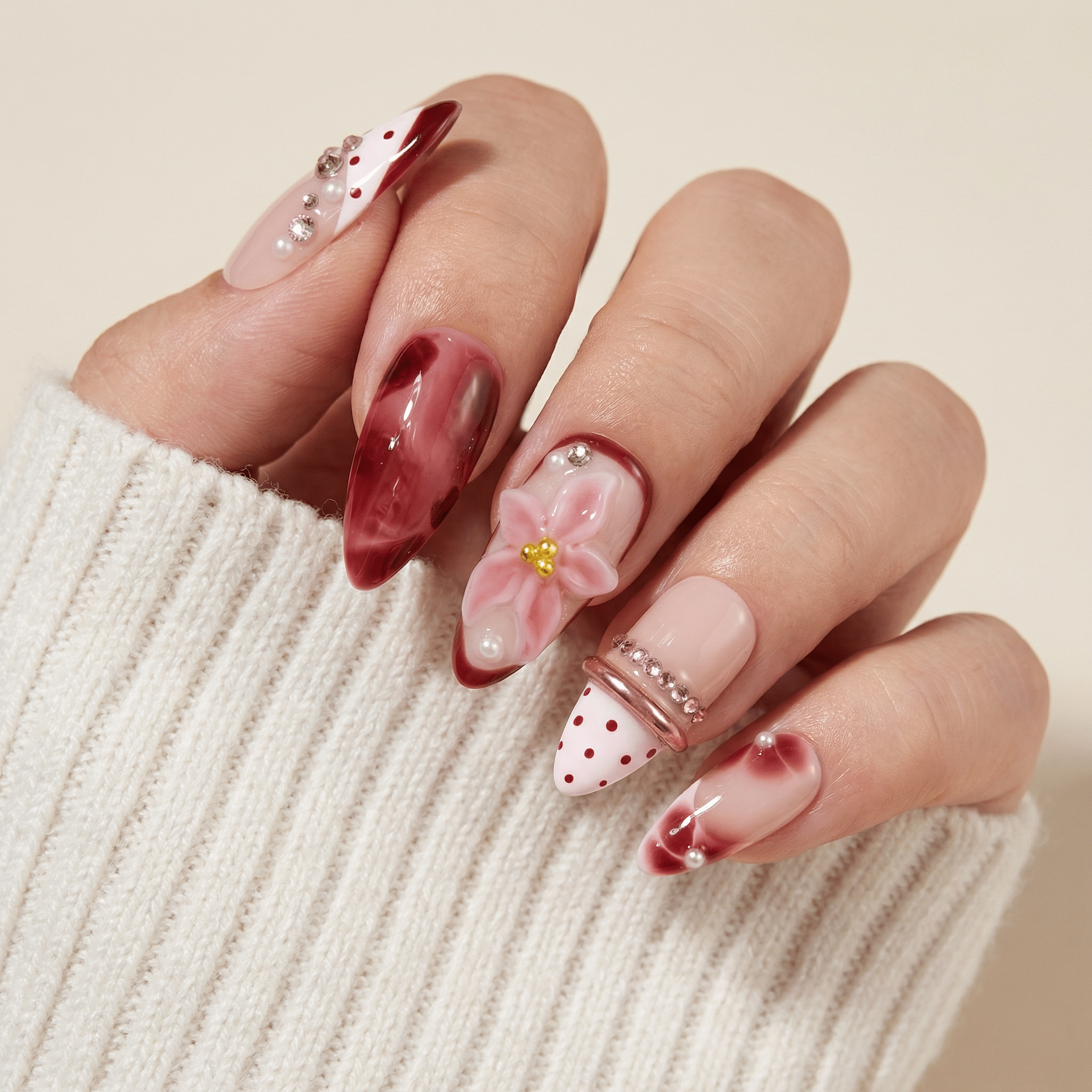 Velvet Petal press-on nails – hand-painted reusable gel set by Handora
