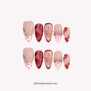 Velvet Petal almond floral press-on nails by Handora