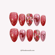 Velvet Rose pink floral press-on nails by Handora
