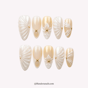 Venus Pearl white floral press-on nails by Handora