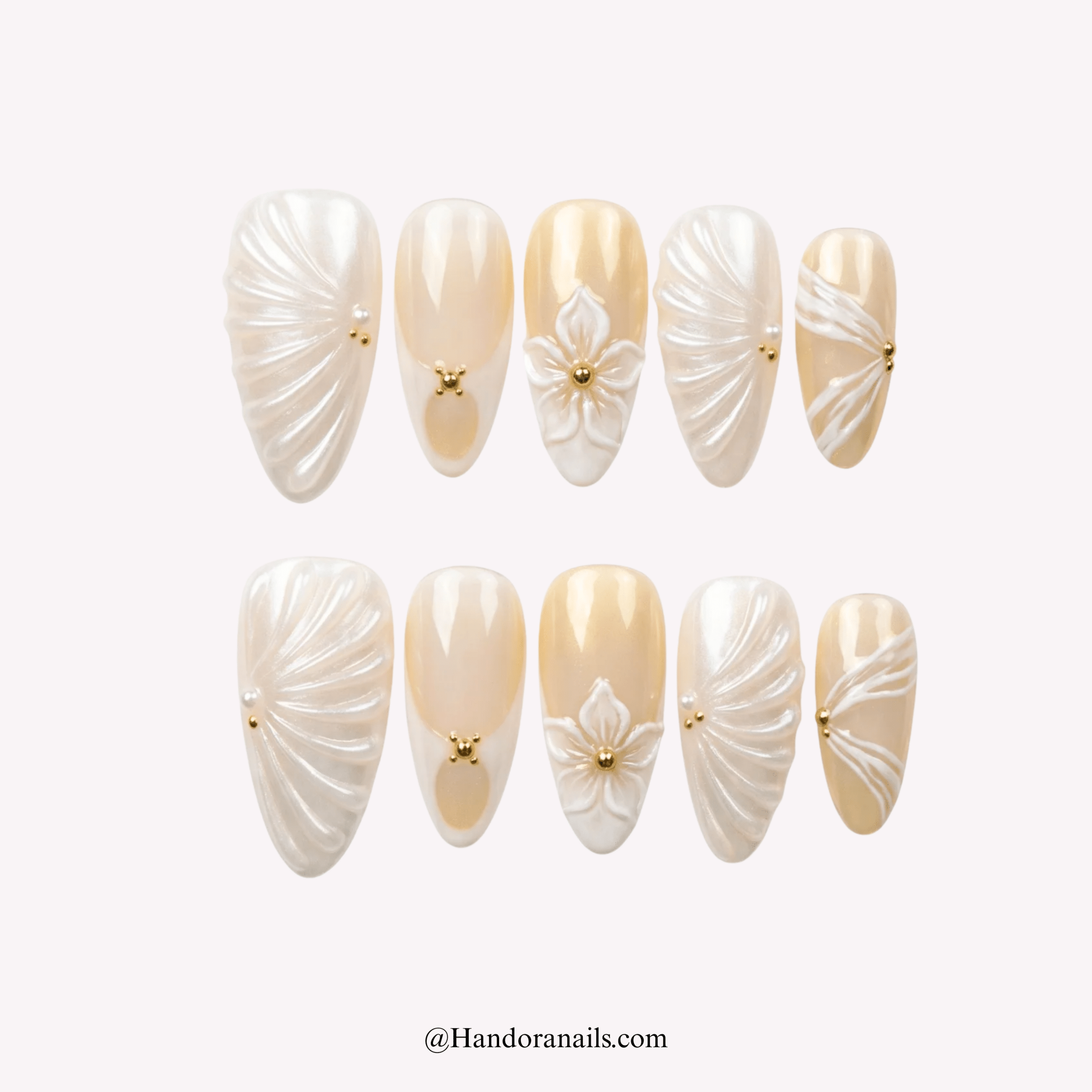 Venus Pearl white floral press-on nails by Handora