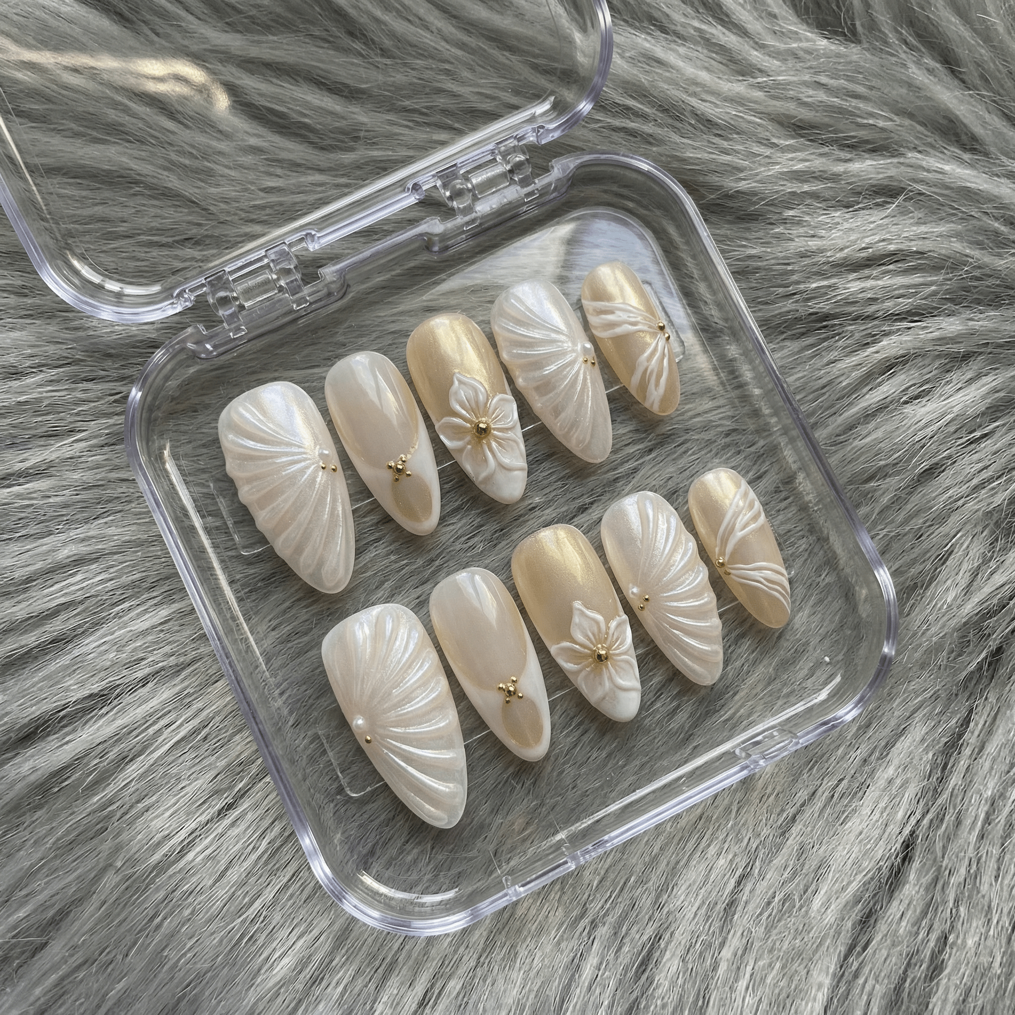 Venus Pearl press-on nails – design close-up by Handora