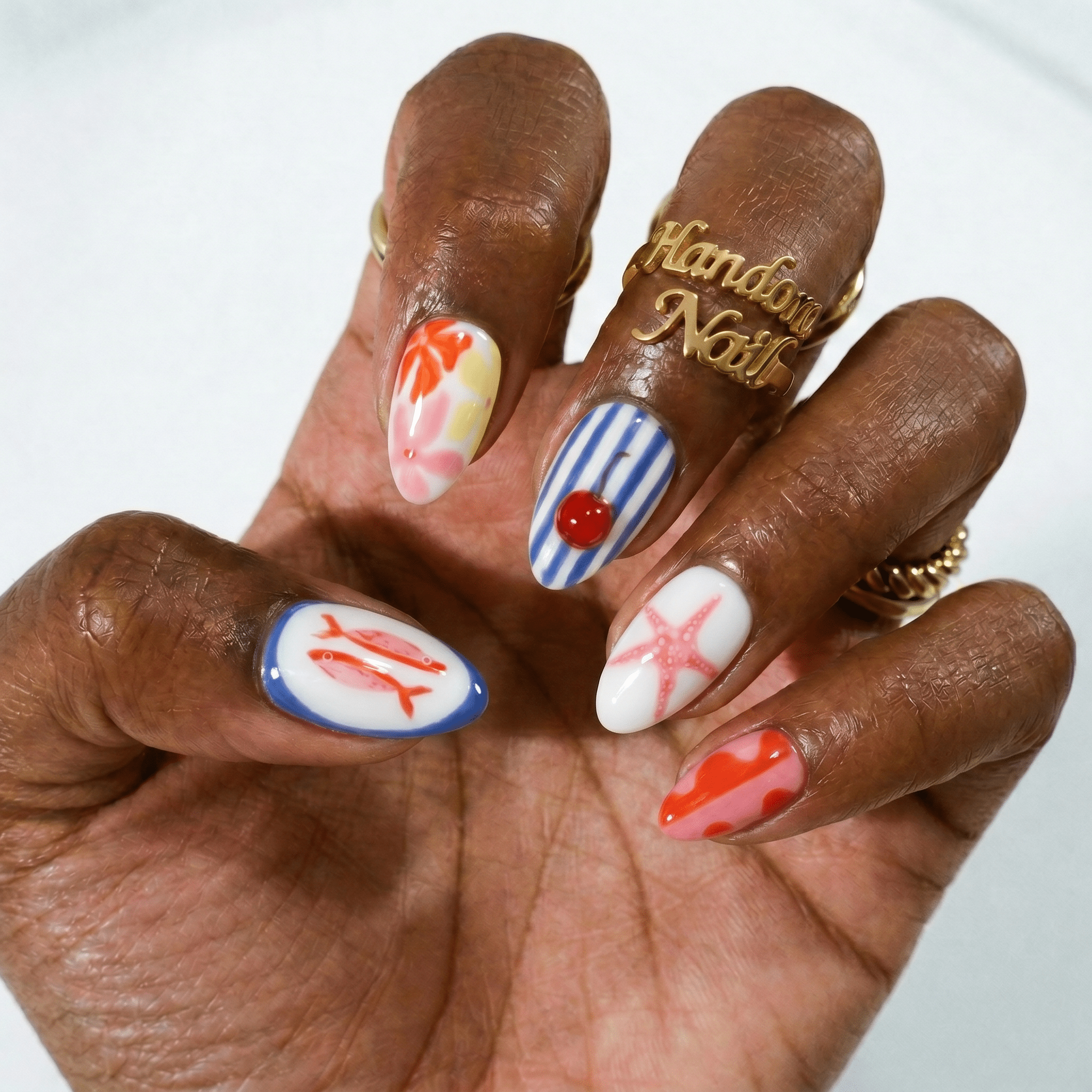 Vibrant Summer floral nail design – handmade press-on nails by Handora