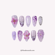 Violet Blossom purple floral press-on nails by Handora