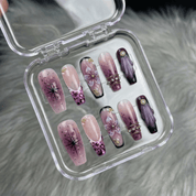 Violet Dream floral nail design – handmade press-on nails by Handora