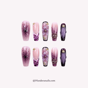 Violet Dream purple coffin floral press-on nails by Handora