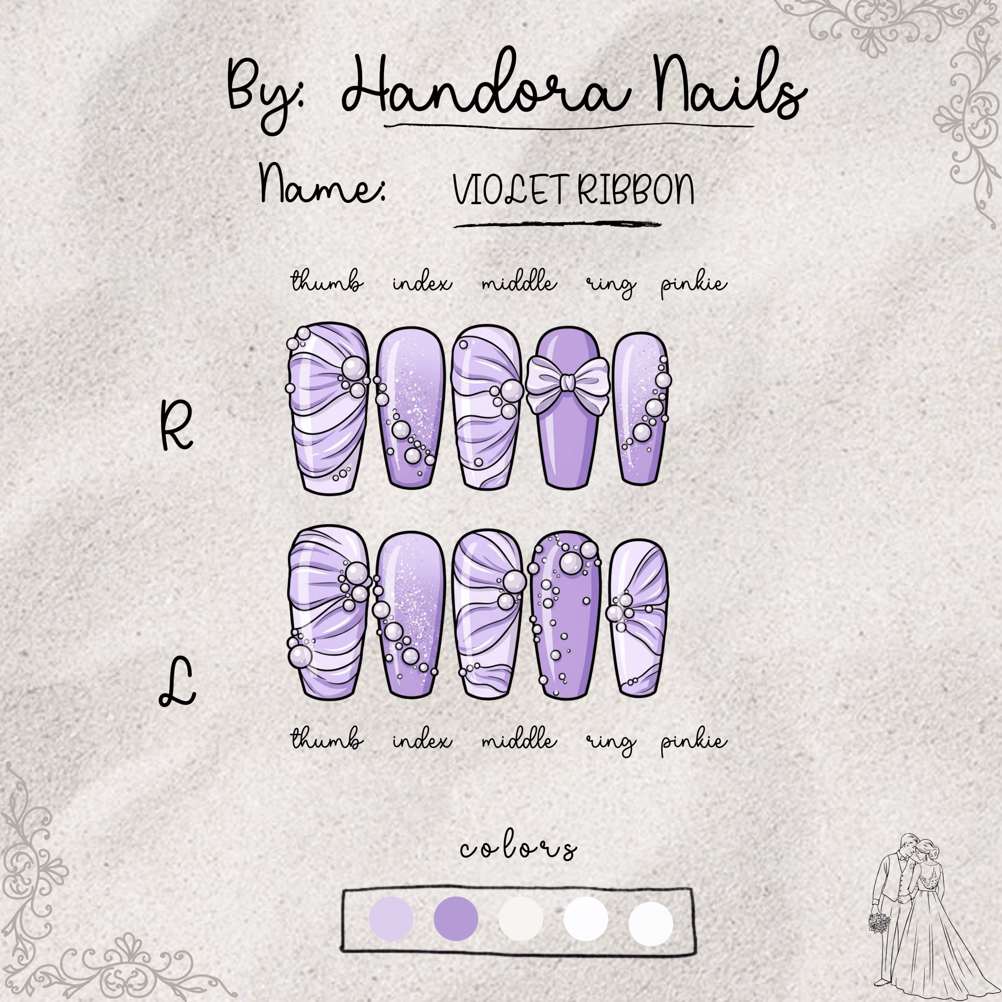 Violet Ribbon press-on nails – design close-up by Handora