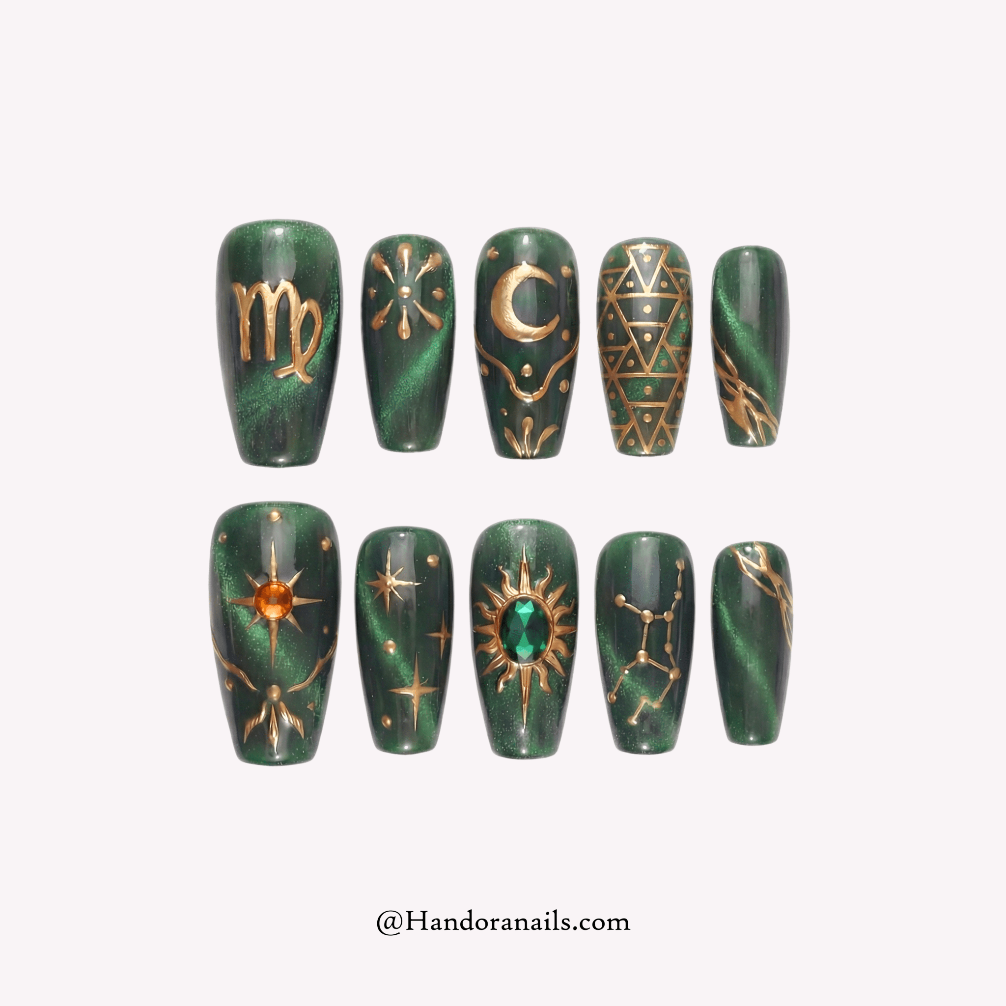 Virgo Luxe full press-on nail set – sizes XS–L by Handora