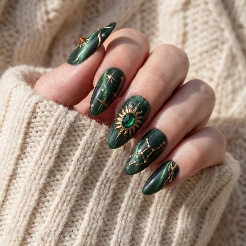Virgo Luxe cat eye nail design – handmade press-on nails by Handora