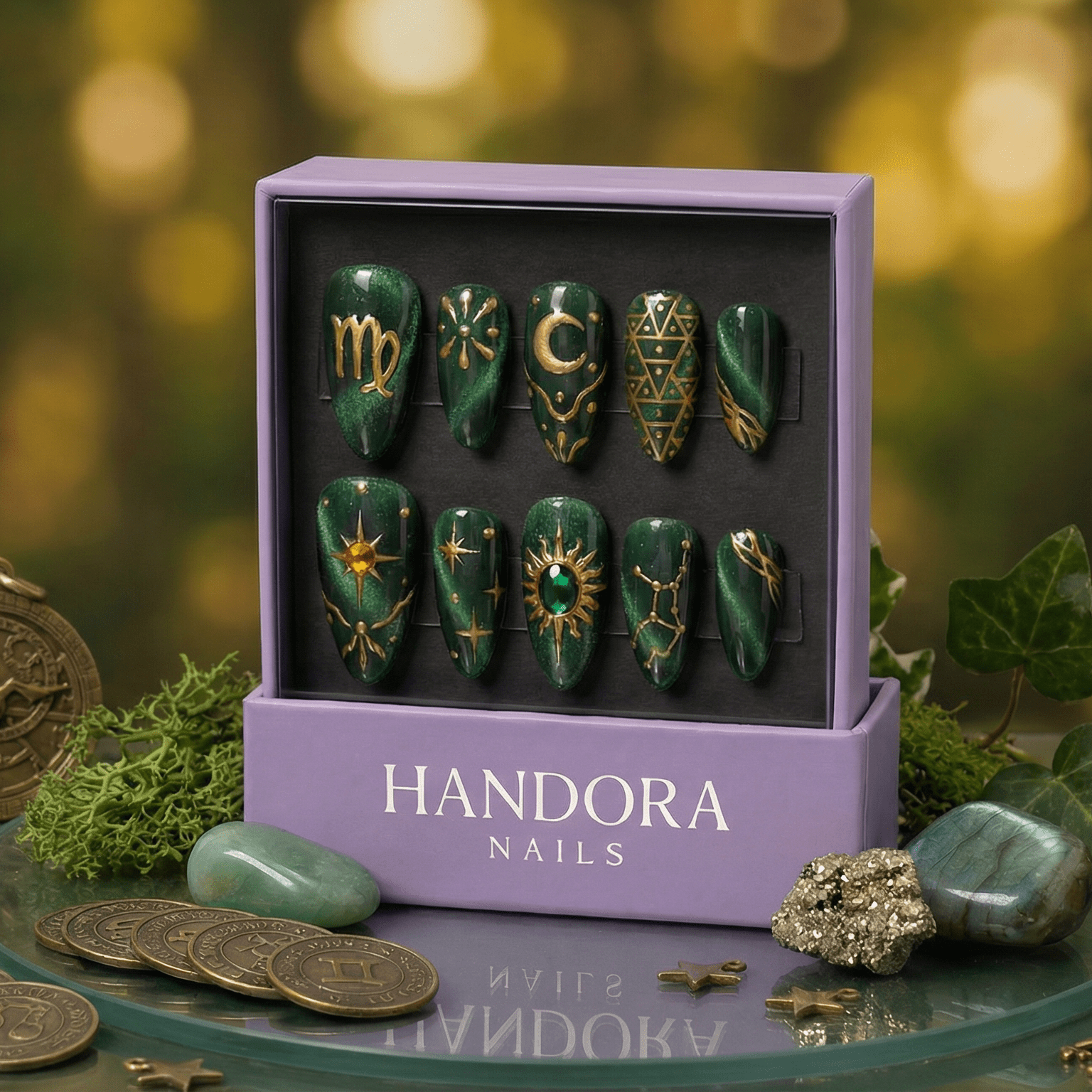 Virgo Luxe press-on nails – hand-painted reusable gel set by Handora