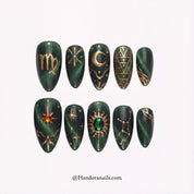 Virgo Luxe press-on nails – design close-up by Handora
