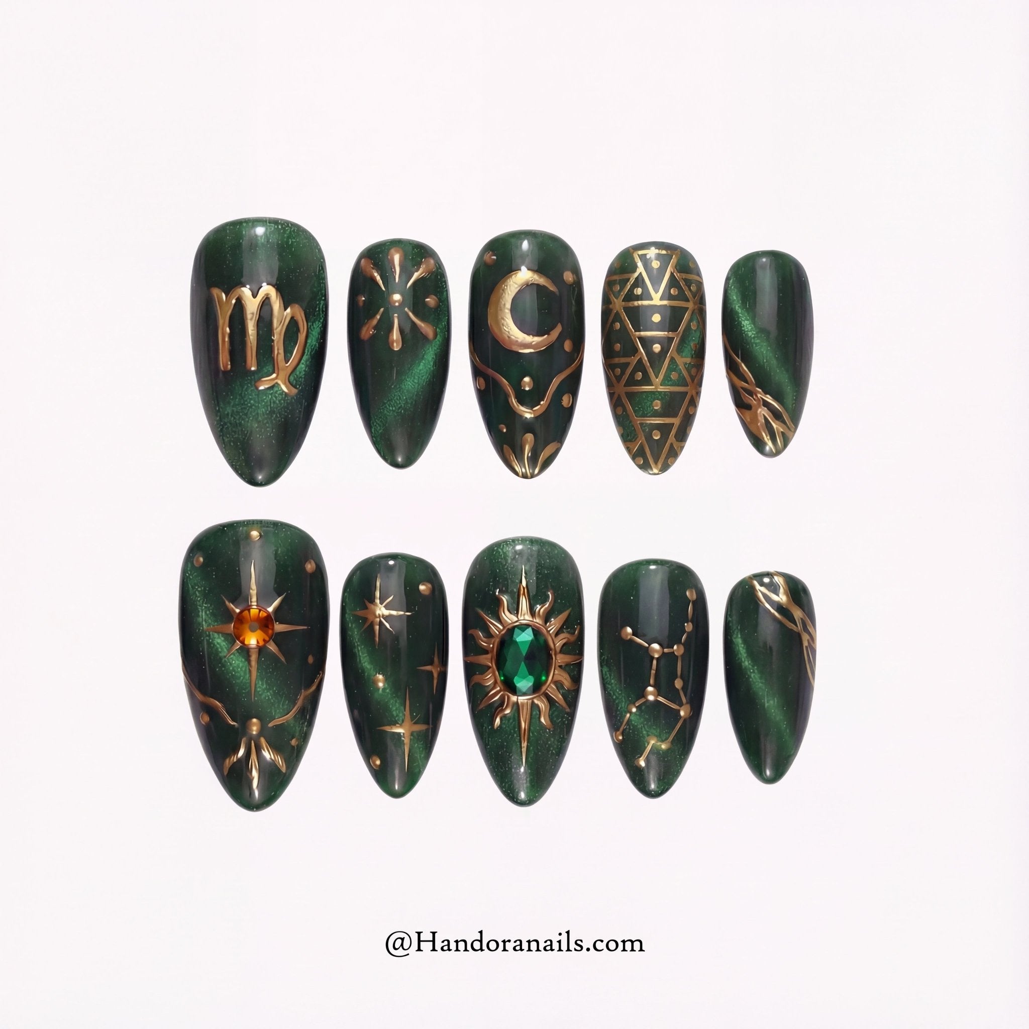 Virgo Luxe press-on nails – design close-up by Handora