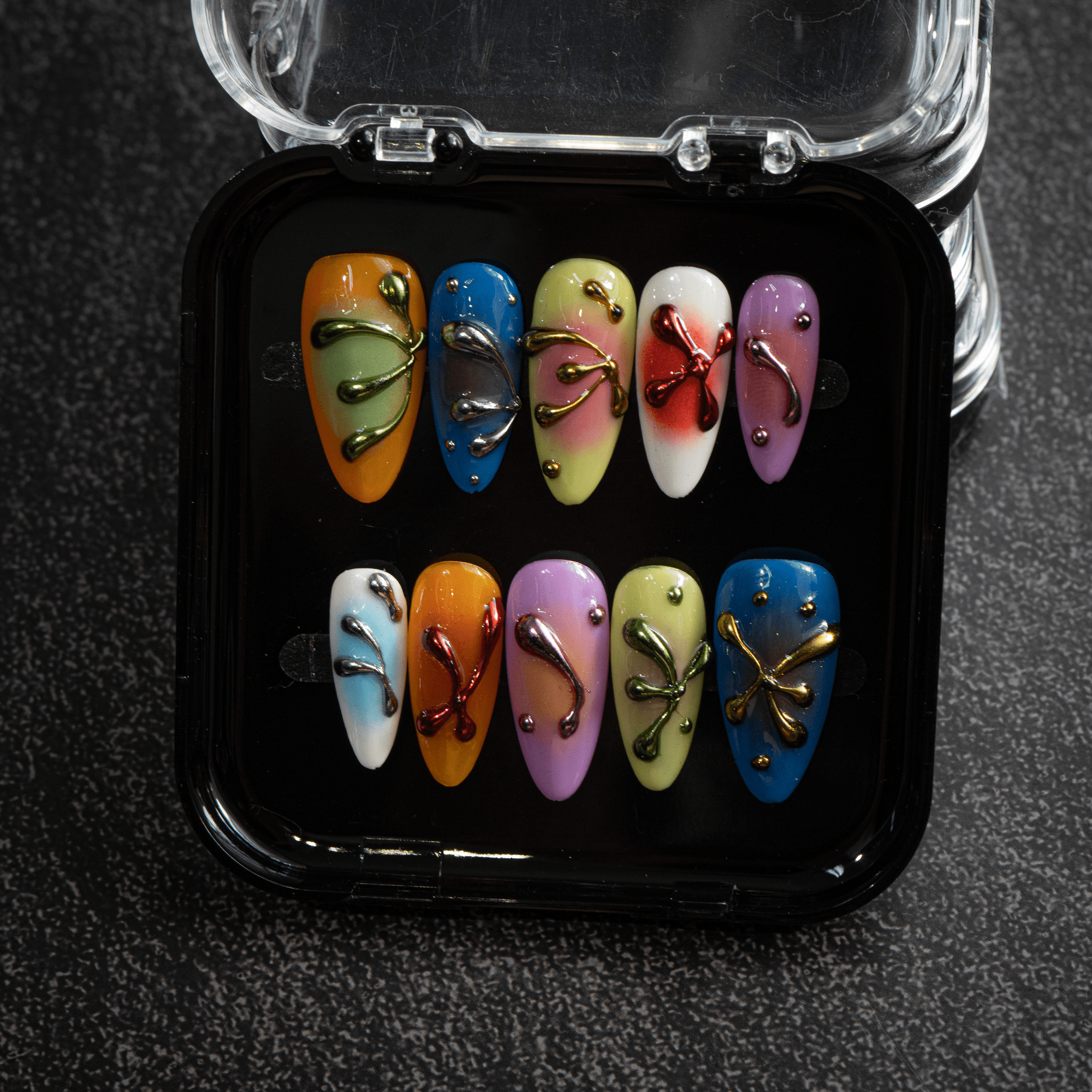 Vivid Liquid 3d nail design – handmade press-on nails by Handora