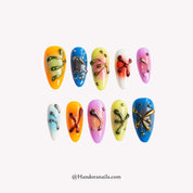 Vivid Liquid almond 3d press-on nails by Handora