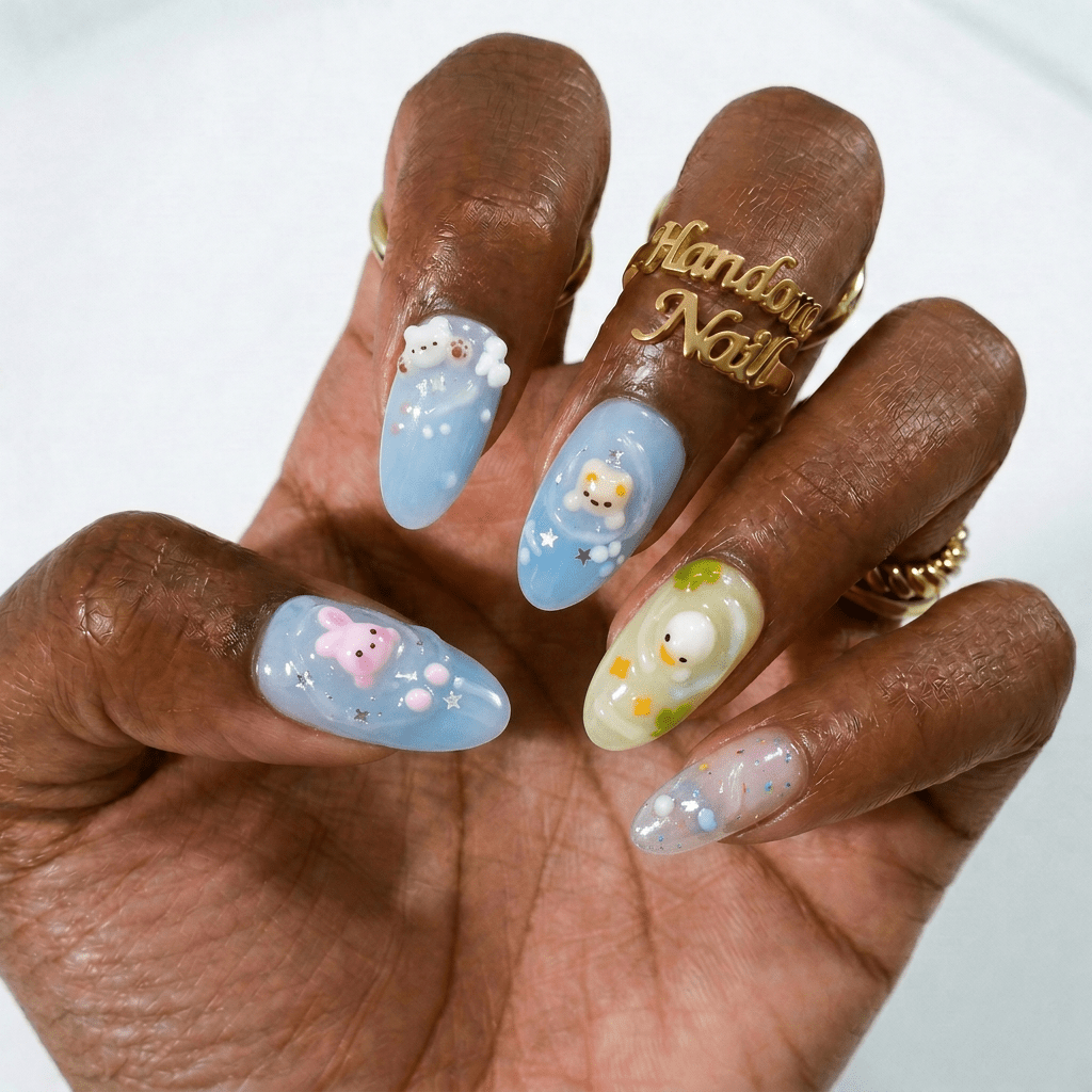 Water Friends press-on nails – design close-up by Handora