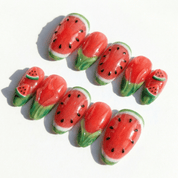 Watermelon Bliss press-on nails – hand-painted reusable gel set by Handora