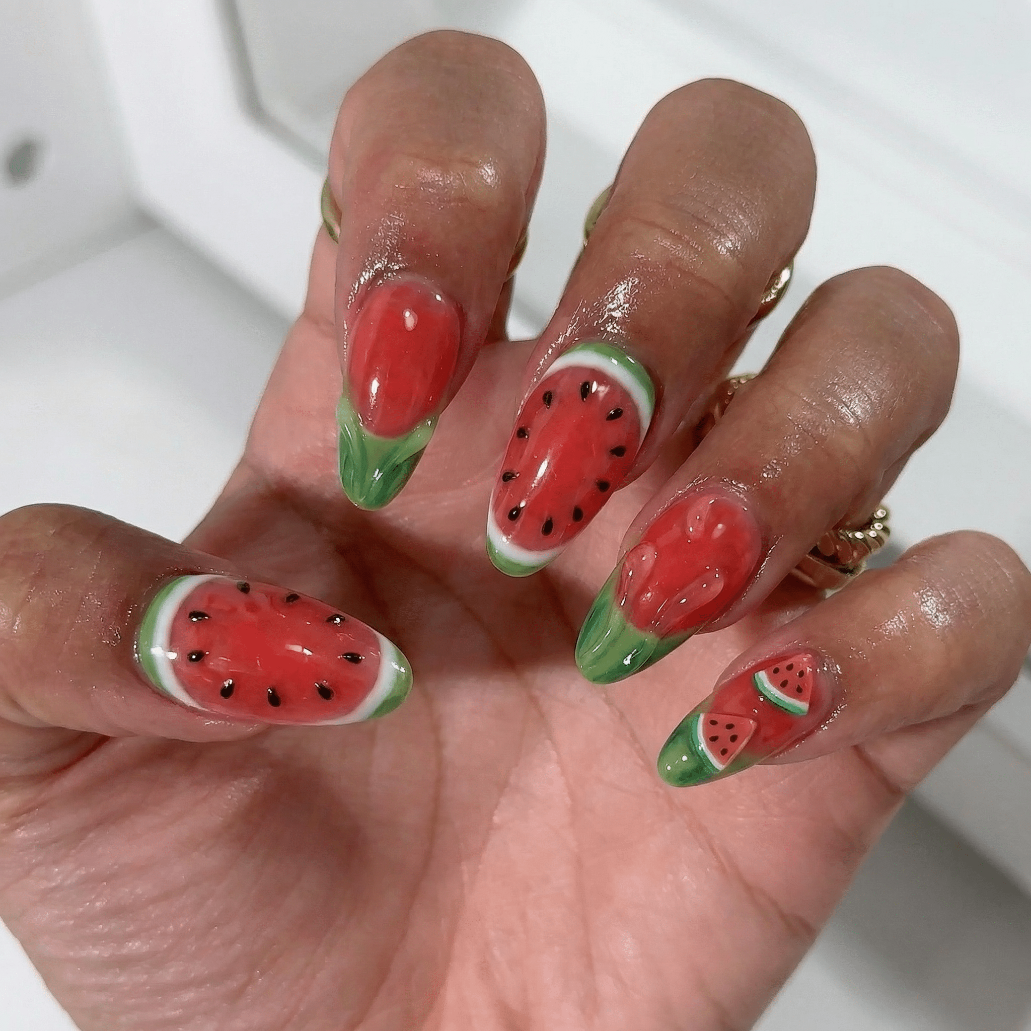 Watermelon Bliss full press-on nail set – sizes XS–L by Handora
