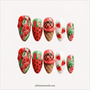 Watermelon Gelato kawaii press-on nails by Handora