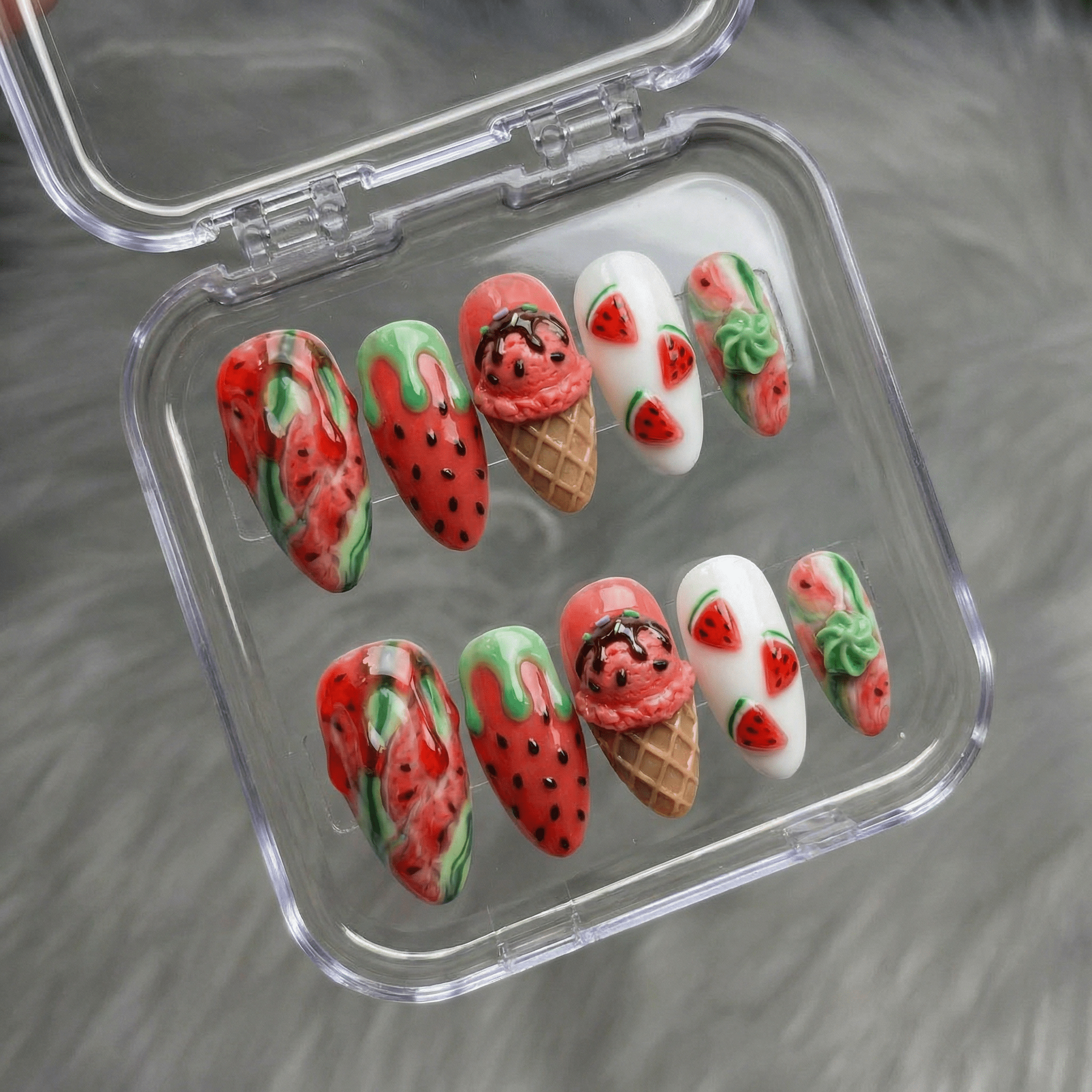 Watermelon Gelato full press-on nail set – sizes XS–L by Handora