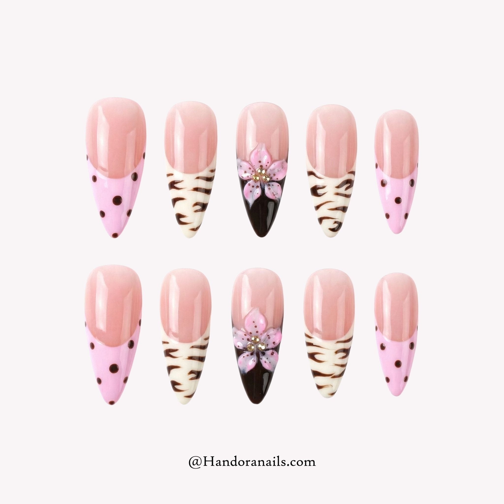 Wild Blossom stiletto floral press-on nails by Handora