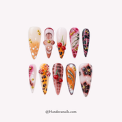 Wild Cherry red almond animal print press-on nails by Handora