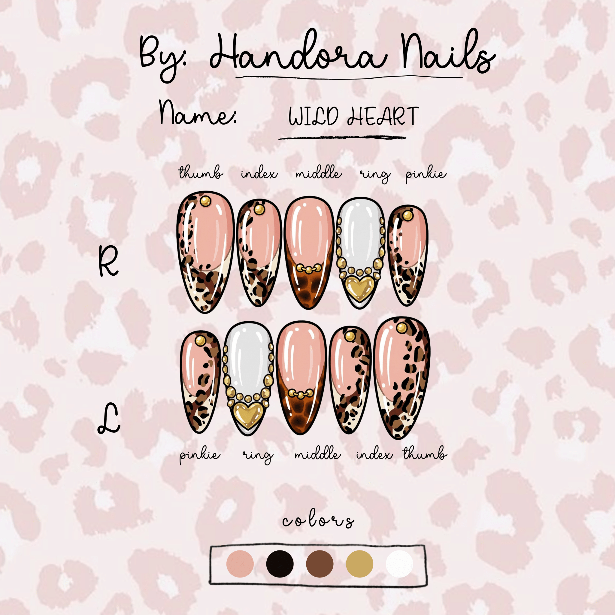 Wild Heart press-on nails – design close-up by Handora