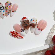Winter Dachshund salon-quality handmade press-on nails by Handora