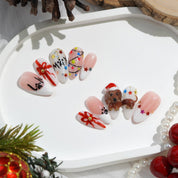 Winter Dachshund press-on nails – hand-painted reusable gel set by Handora