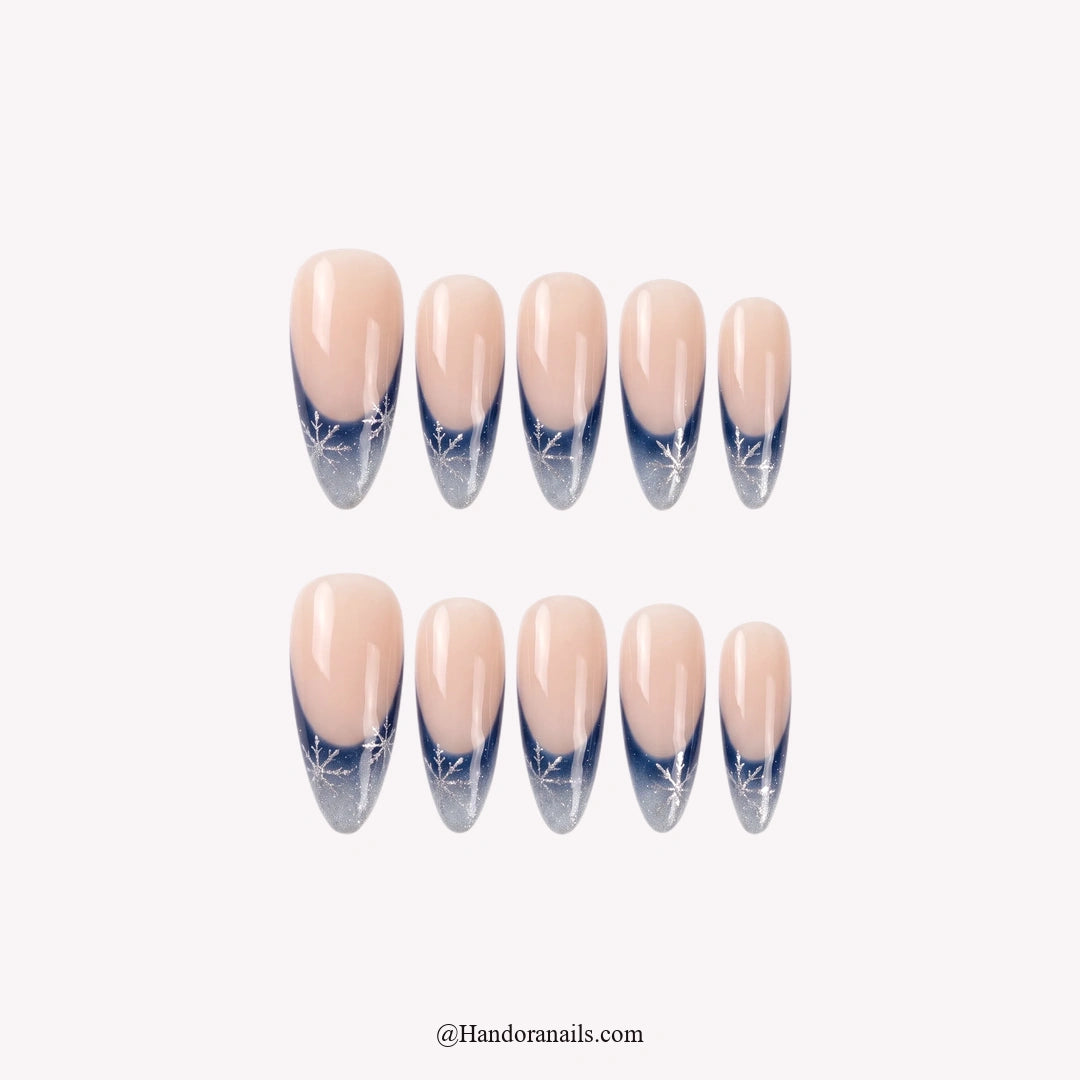 Winter Midnight Christmas press-on nails – full set on white background by Handora Nails