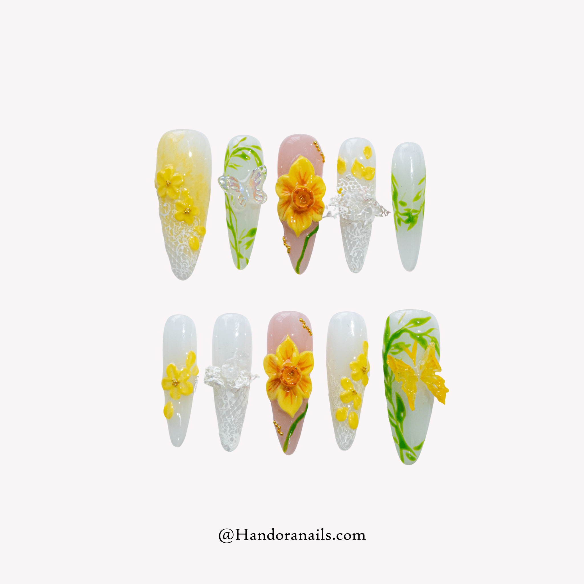 Yellow Daffodil floral press-on nails by Handora