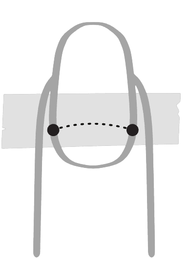 A paper strip laid across the nail, with a dot marking each edge of the nail bed