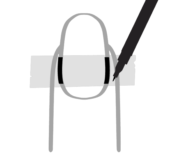 A pen marking both edges of the nail onto the strip
